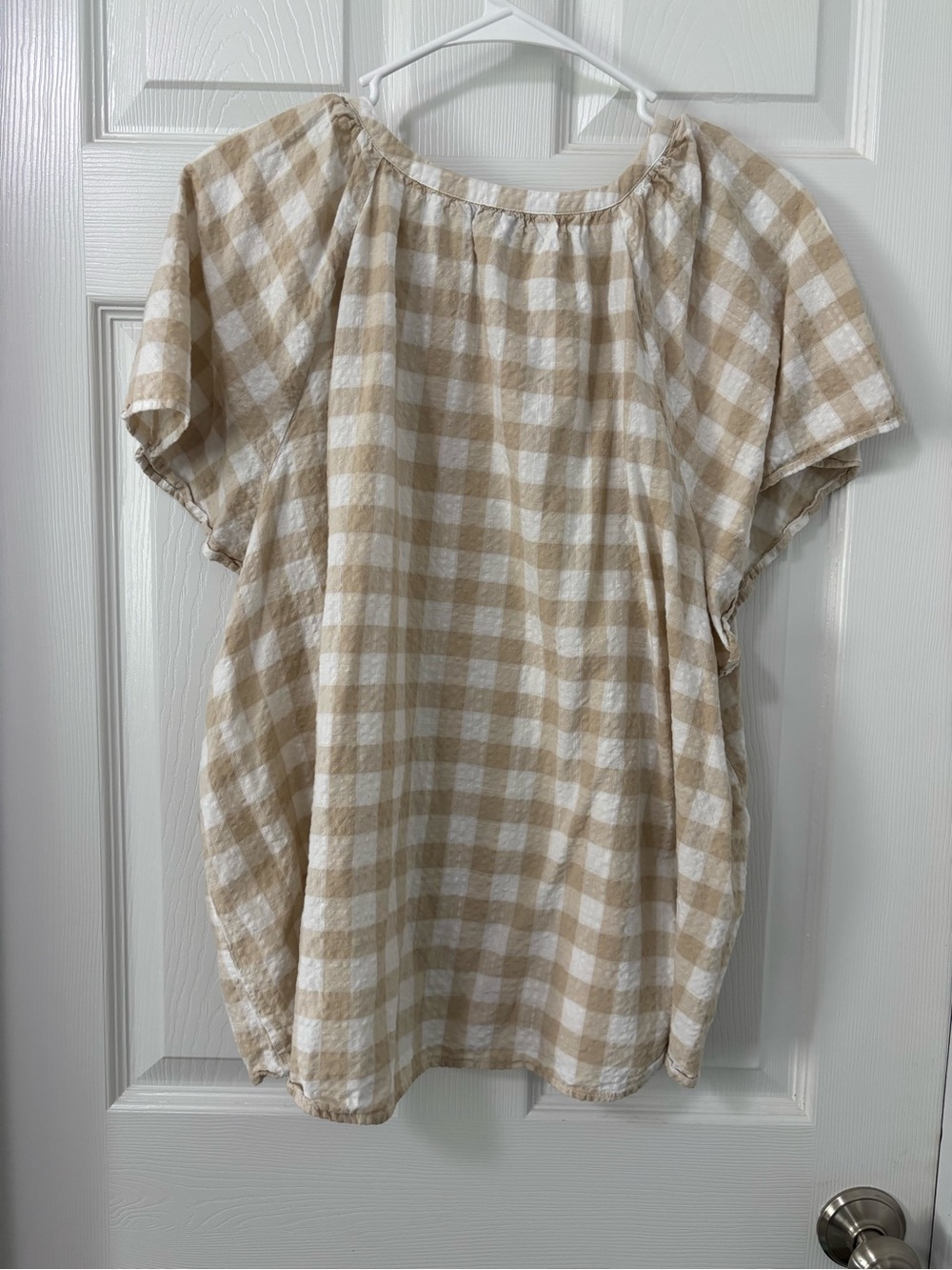 Sonoma Beige and White Gingham Peasant Blouse - Picture 3 of 3